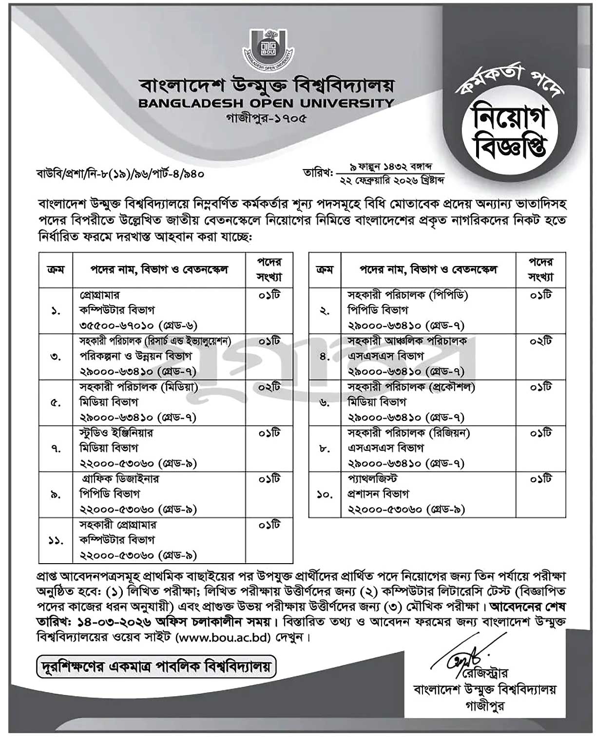 Bangladesh Open University Circular 2