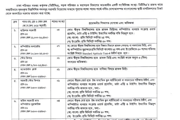 DTCA নিয়োগ বিজ্ঞপ্তি