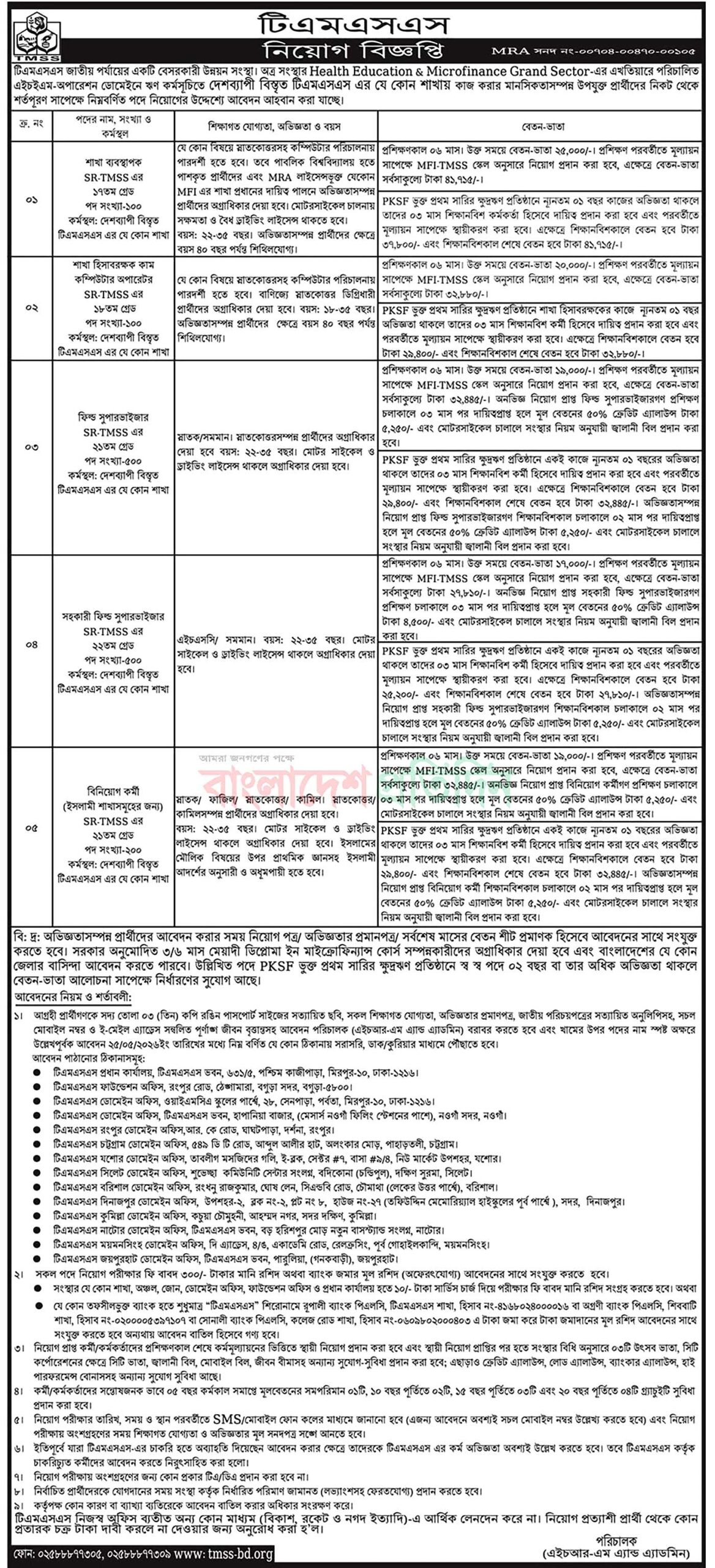TMSS NGO Job Circular