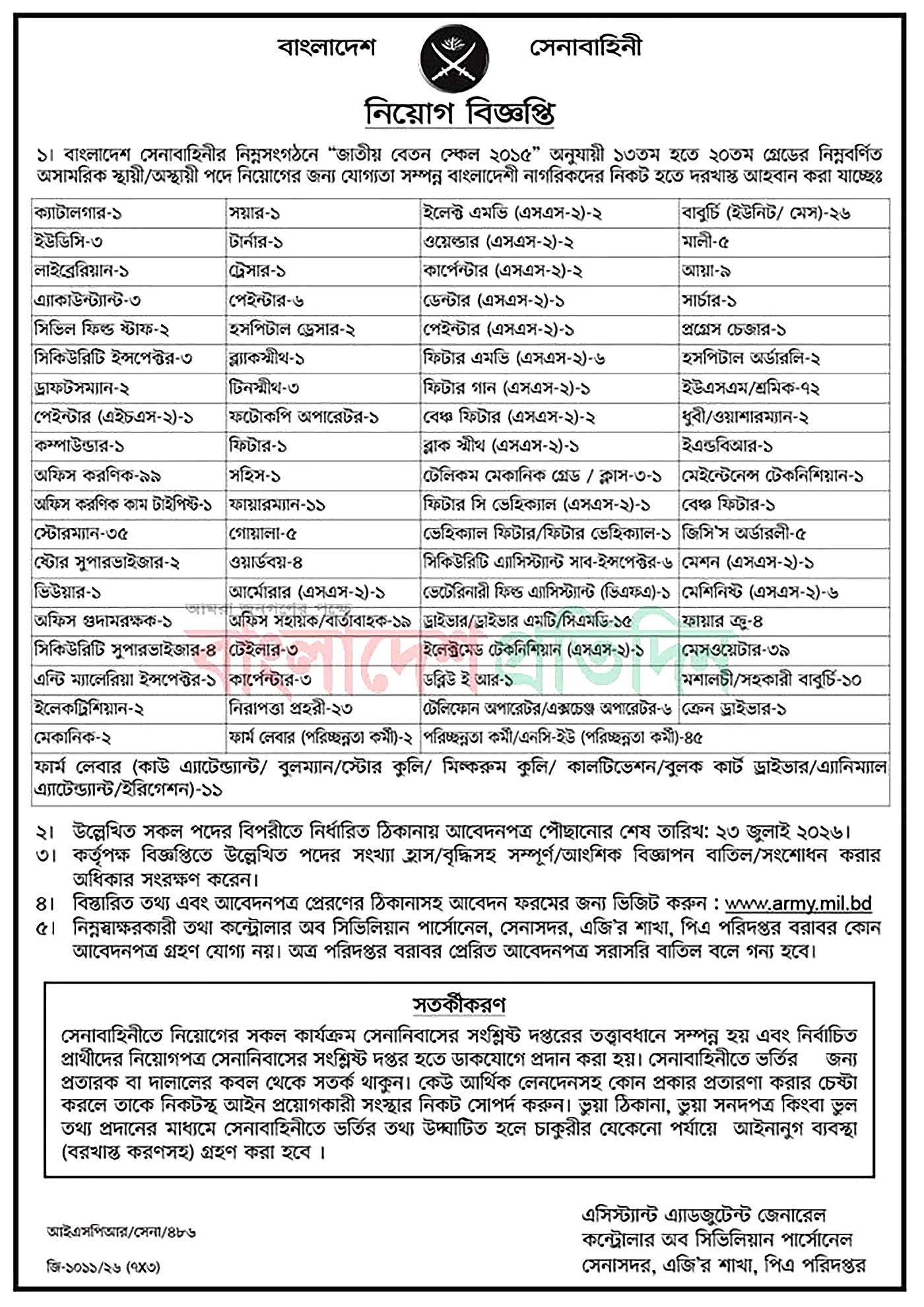 Army Civil Job Circular 2026